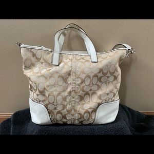 Coach Signature Canvas Tote Bag in Khaki and White